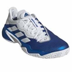 Adidas Barricade Men's Tennis Shoe (Royal Blue/Cloud White/Silver Metallic) -Racquet Guys Shop FZ3936 FTW photo front lateral top white