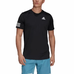 Adidas Men's 3 Stripes Club Top (Black) -Racquet Guys Shop GL5403 APP on model front white