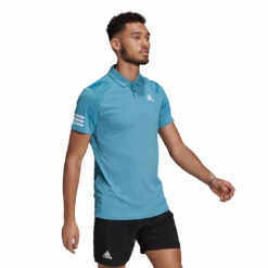 Adidas Men's Club 3 Stripes Polo (Hazy Blue/White) -Racquet Guys Shop GL5422 APP on model walking white