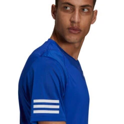 Adidas Men's 3 Stripes Club Top (Blue/White) -Racquet Guys Shop H34690 APP on model detail 1 white