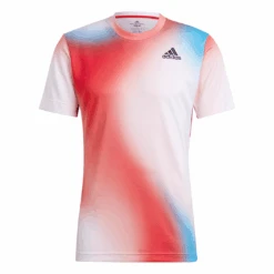 Adidas Men's Melbourne FreeLift Printed Top (White/Vivid Red/Black) -Racquet Guys Shop H67126 APP photo front white