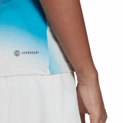 Adidas Women's Mel Y-Tank Top (White/Red/Blue) 12 Adidas Women's Mel Y-Tank Top (White/Red/Blue) -Racquet Guys Shop HA7614 APP on model detail 2 white