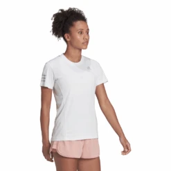 Adidas Women's Club Tennis Top (White/Grey Two) -Racquet Guys Shop HF1783 APP on model walking white
