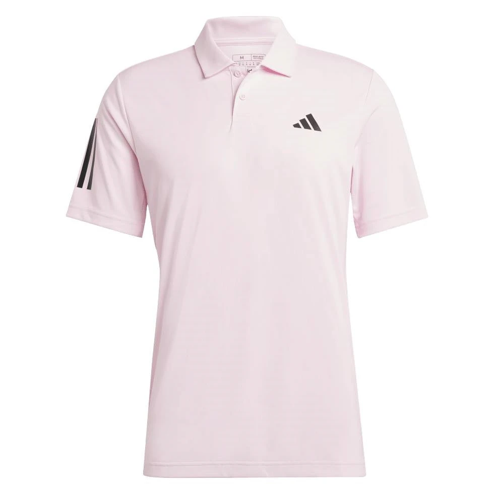 Adidas Men's 3 Stripe Club Polo (Pink) 1 Adidas Men's 3 Stripe Club Polo (Pink)