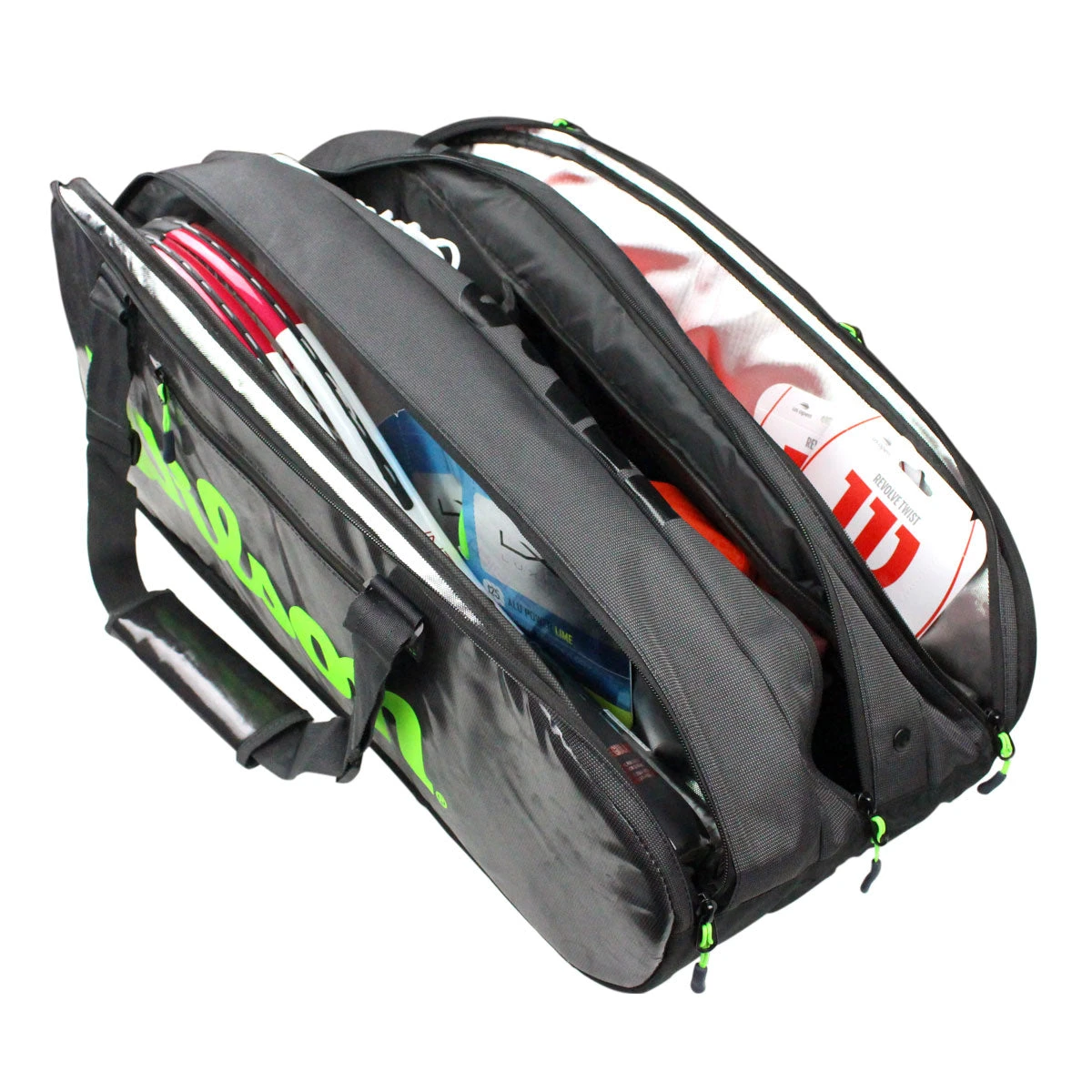 Wilson Super Tour 15 Pack Racquet Bag (Black/Green) 1 Wilson Super Tour 15 Pack Racquet Bag (Black/Green)