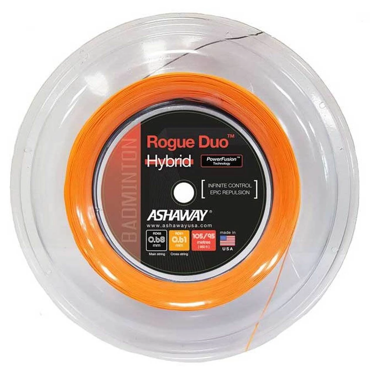 Ashaway Rogue Duo Hybrid Badminton String Reel (Black/Orange) 1 Ashaway Rogue Duo Hybrid Badminton String Reel (Black/Orange)