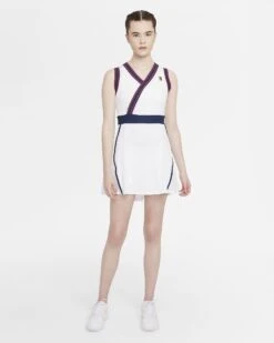 Nike Women's Dri-FIT Slam Dress (White/Binary Blue) -Racquet Guys Shop nikecourt dri fit slam womens tennis dress tT8dbn 9982136e b884 448c 8ead 5733eb3bef45